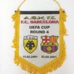 Λάβαρο ποδοσφαίρου ΑΕΚ F.C. vs Barcelona F.C. UEFA CUP round 4 (2001) σπάνιο