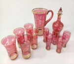 Σετ γυάλινων ποτηριών- φιαλών λικέρ 12 τεμαχίων ροζ-χρυσό