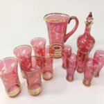 Σετ γυάλινων ποτηριών- φιαλών λικέρ 12 τεμαχίων ροζ-χρυσό