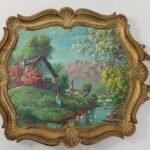 Vintage ξύλινος ιταλικός δίσκος με ανατύπωση πίνακα ζωγραφικής