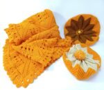 Πλεκτό χειροποίητο ριχτάρι και 2 στρογγυλές μαξιλαροθήκες