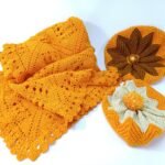 Πλεκτό χειροποίητο ριχτάρι και 2 στρογγυλές μαξιλαροθήκες