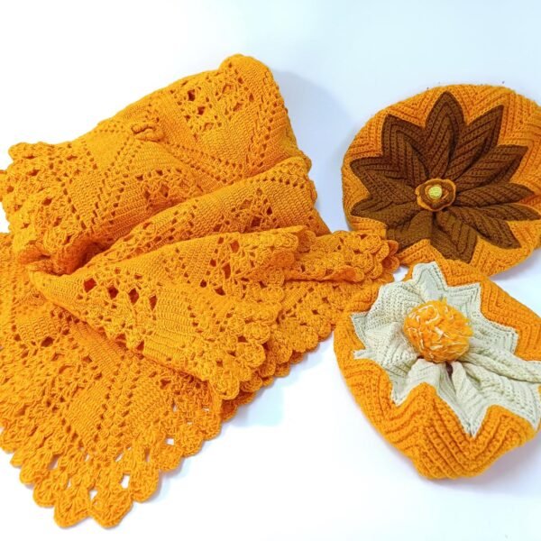 Πλεκτό χειροποίητο ριχτάρι και 2 στρογγυλές μαξιλαροθήκες