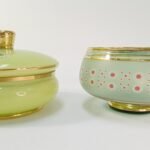 Vintage γυάλινη φοντανιέρα και μπολ σε πράσινες αποχρώσεις