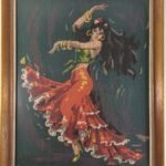 Vintage κάδρο με χειροποίητο κέντημα 'Χορεύτρια φλαμένκο'