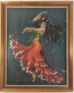 Vintage κάδρο με χειροποίητο κέντημα 'Χορεύτρια φλαμένκο'