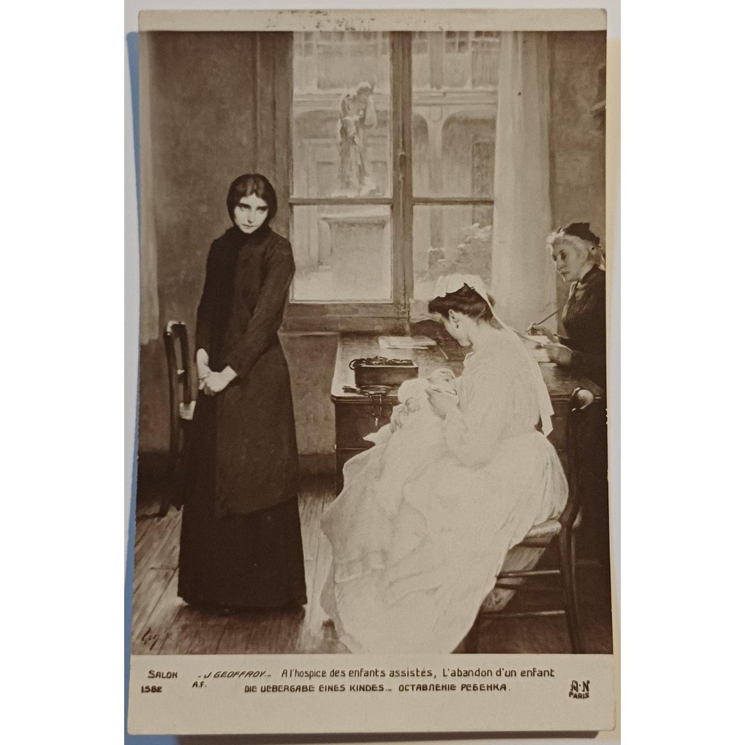 20250911_185717-1000x1500-DB2-39-A Vintage Καρτ Ποστάλ "À l'hospice des enfants assistés, l'abandon d'un enfant" (αρχές 20ού αιώνα) - Image 1