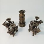 Ορειχάλκινο Κινεζικό κηροπήγιo με 4 Foo Dogs - Image 5