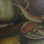 Πίνακας ελαιογραφία "Νεκρή φύση με ψάρια" που αποδίδεται στον ζωγράφο Γ. Βελισσάριο - Image 3