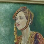 Πίνακας ελαιογραφία (σε hardboard) "Ενδυμασία Αμαλίας" Φ. ΤΣΑΚΙΡΗΣ 1950 - Image 3