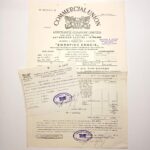 Ασφαλιστήριο συμβόλαιο πυρός & απόδειξη πληρωμής "Commercial Union Assurance Company Limited", για την Ελληνική Χαρτοποιία, 6-8 Μαΐου 1966, Θεσσαλονίκη (LOT 2 τεμαχίων)