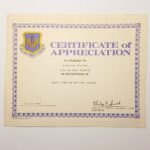 Έγγραφο Aναγνώρισης (Certification of Appreciation) "U.S. Air Forces in Europe" 30 Ιουλίου 1982, Αθήνα