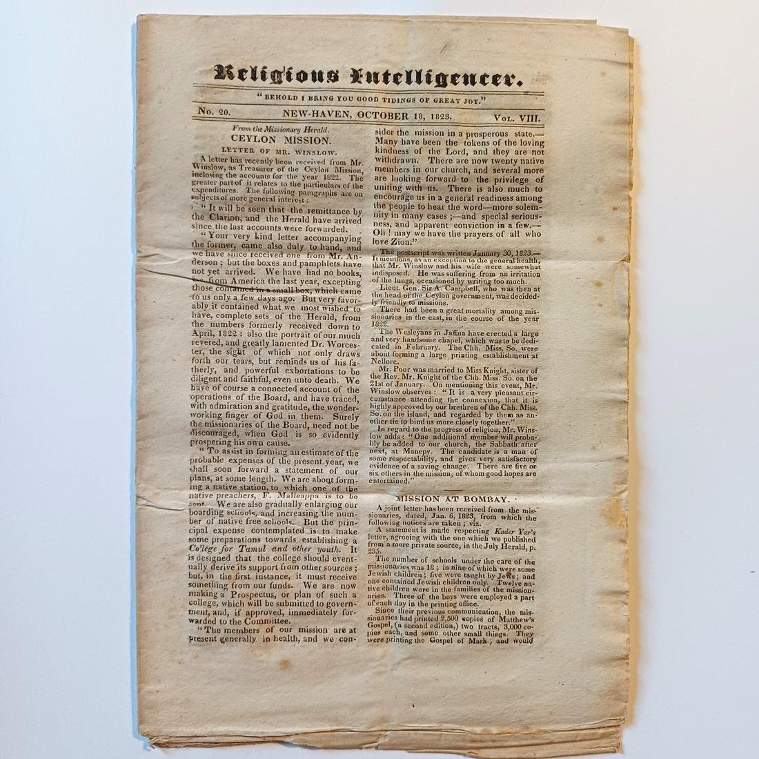F14-67-A-20260315_170616-1100x1100 Εβδομαδιαία αμερικανική θρησκευτική εφημερίδα "Religious Intelligencer" No. 20 - Vol. VIII - 18/10/1823, Κονέκτικατ - Image 1